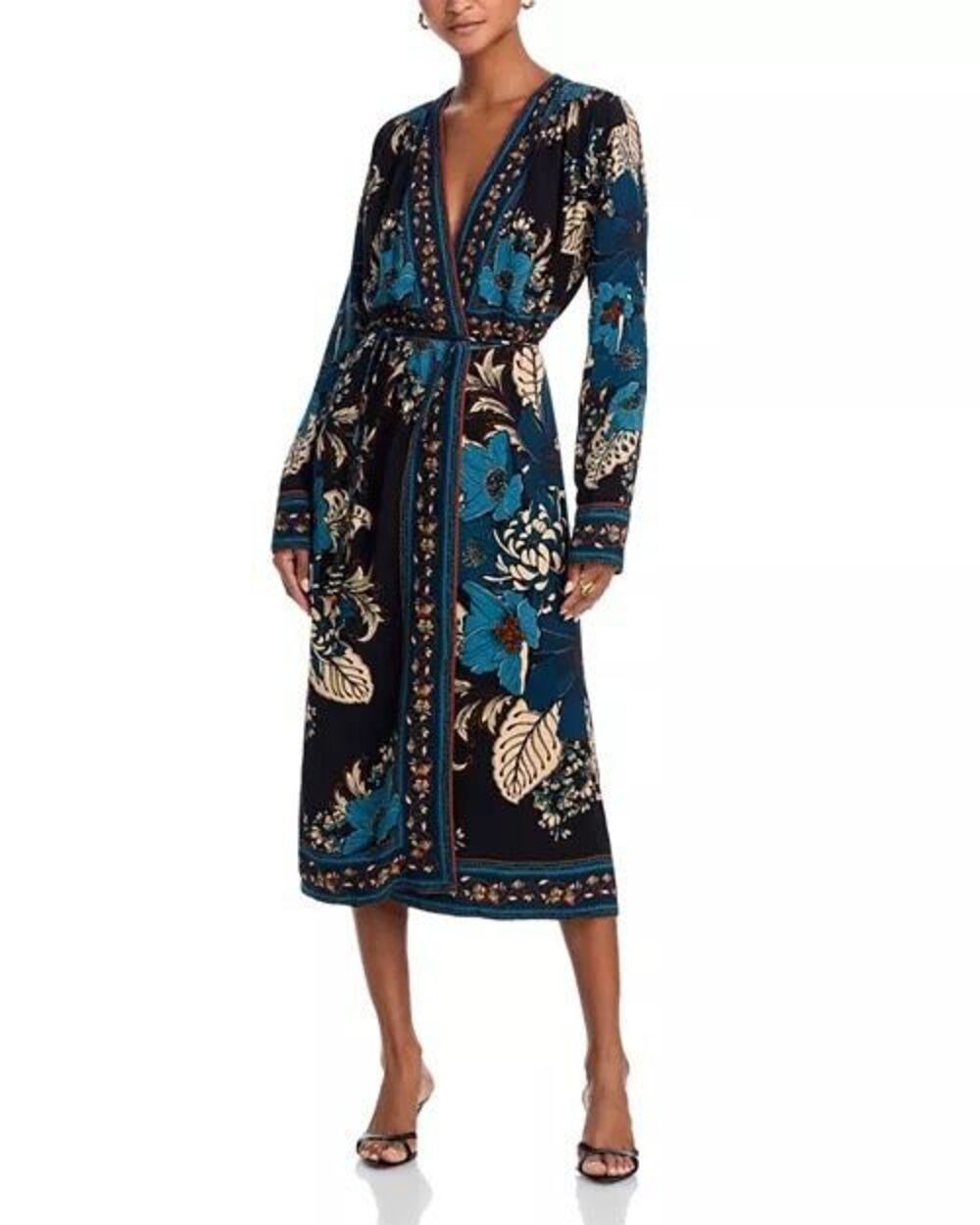 Farm Rio Midi Wrap Dress Floral Long Sleeves NWT Small